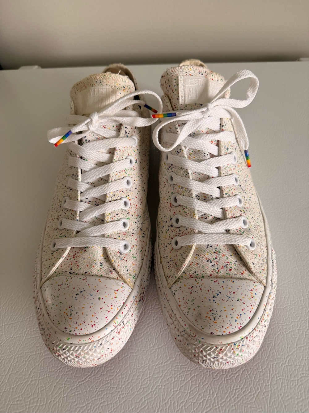 Converse White Low Top Sneakers with Multicolor Speckle